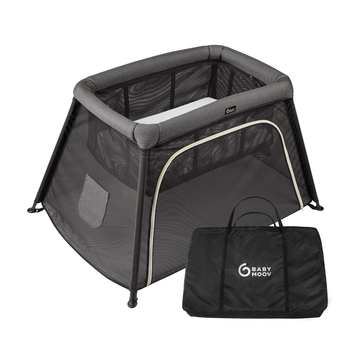Babymoov Moov & Comfy 3-in-1 travel crib, bassinet, and play yard in Charcoal #color_charcoal