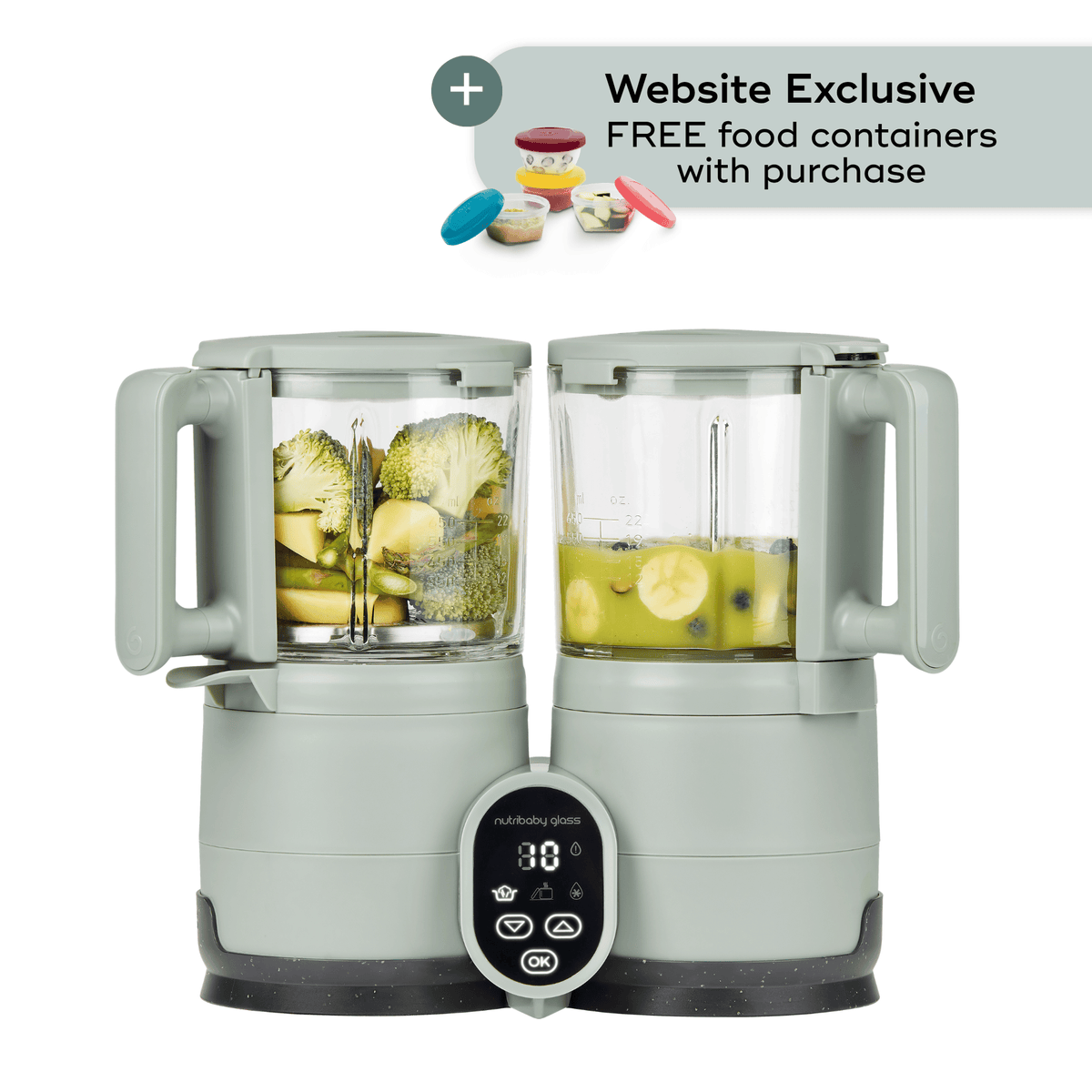 Babymoov Duo Meal Glass Pro 4-in-1 baby food maker with glass cooking and blending bowls
