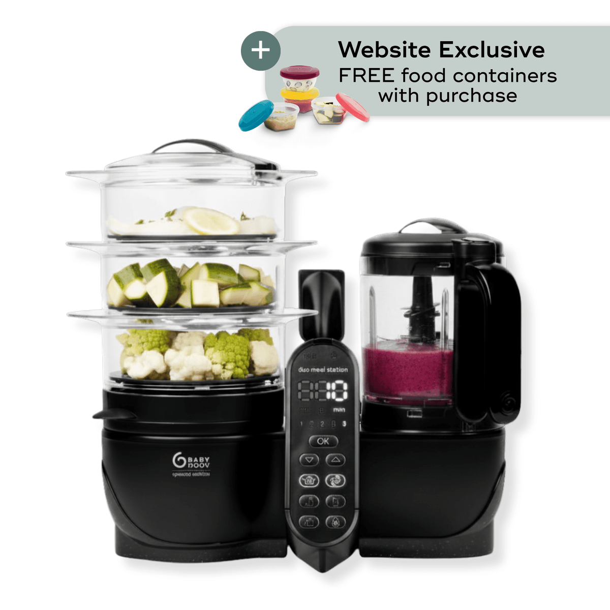Babymoov Duo Meal Station XL 6-in-1 baby food maker in Black #color_black